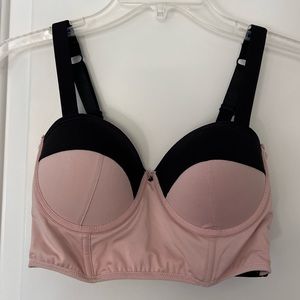 Bebe crop bustier top pink and black small